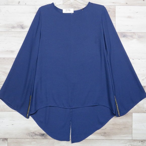 Love Culture* Women's Flared Long Sleeve Pull‎ Over Blouse Size Large~ Navy Blue - Picture 1 of 5